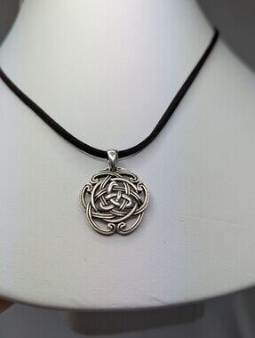 Sterling Silver Celtic Knot Pendant Necklace - Black Cord
